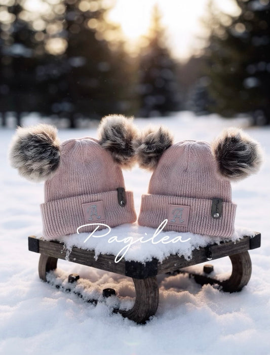 Beanie mit Bommel rosa Kinder