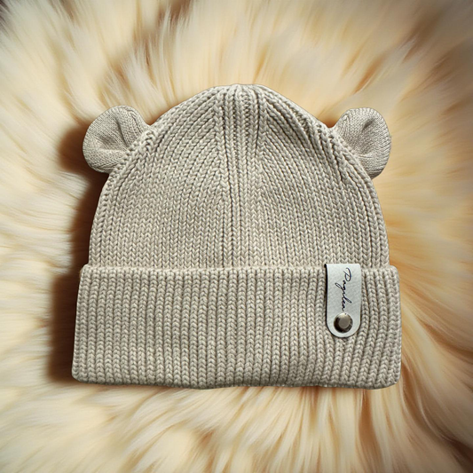Beanie mit Öhrchen grau/beige