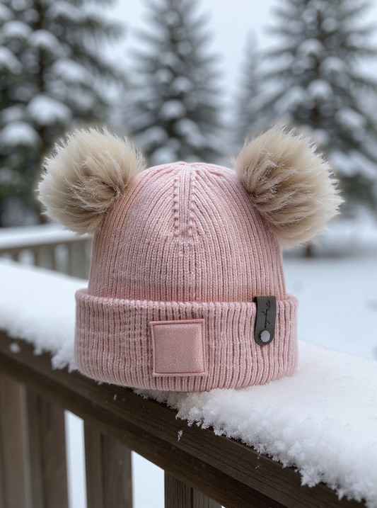 Beanie mit Bommel rosa Kinder